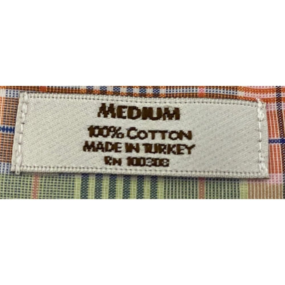 Peter Millar Men's Medium Short Sleeve Button Front Plaid Shirt Pink Yellow Blue - Picture 11 of 11
